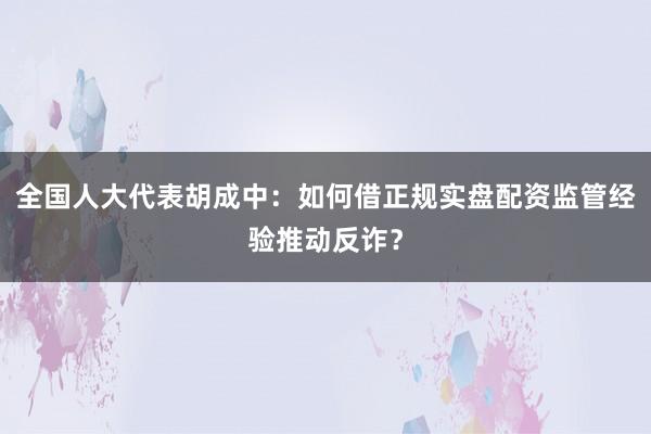 全国人大代表胡成中：如何借正规实盘配资监管经验推动反诈？