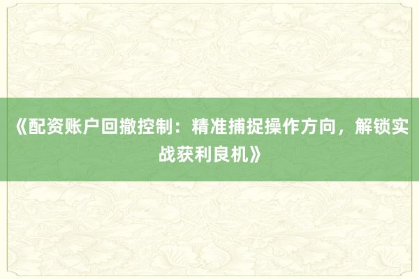 《配资账户回撤控制：精准捕捉操作方向，解锁实战获利良机》