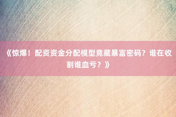 《惊爆！配资资金分配模型竟藏暴富密码？谁在收割谁血亏？》