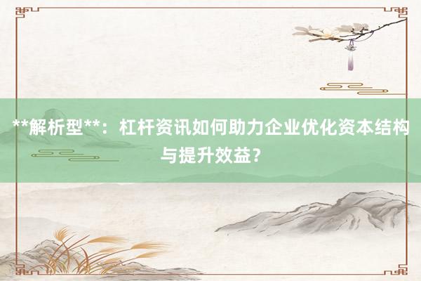 **解析型**：杠杆资讯如何助力企业优化资本结构与提升效益？