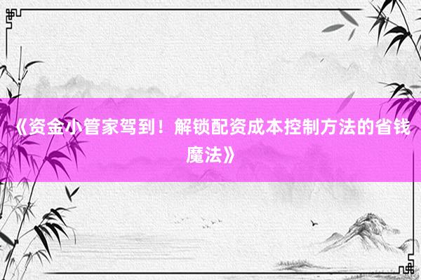 《资金小管家驾到！解锁配资成本控制方法的省钱魔法》