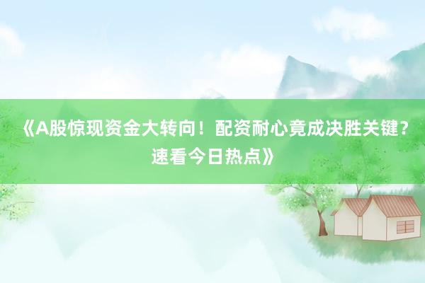 《A股惊现资金大转向！配资耐心竟成决胜关键？速看今日热点》