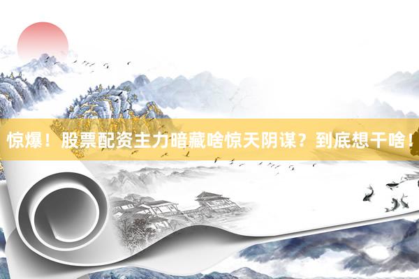 惊爆！股票配资主力暗藏啥惊天阴谋？到底想干啥！